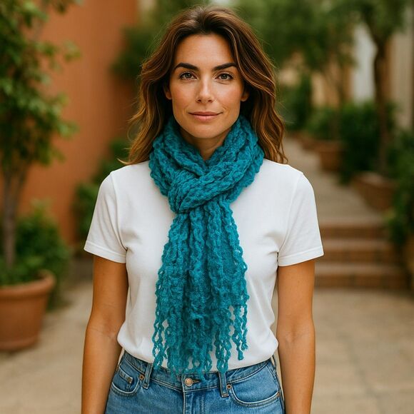 Francesca's Collections Accessories - Francescas NEW Fringed Scarf Blue Space Dye Boucle Texture Neck Warmer NWT